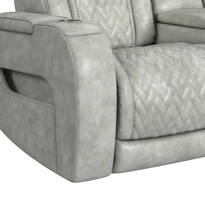 Prime Time P3 Loveseat with Console, 7 Colors LED, Cup Holders and Wireless Charger Controller in Leather Gel Light Grey