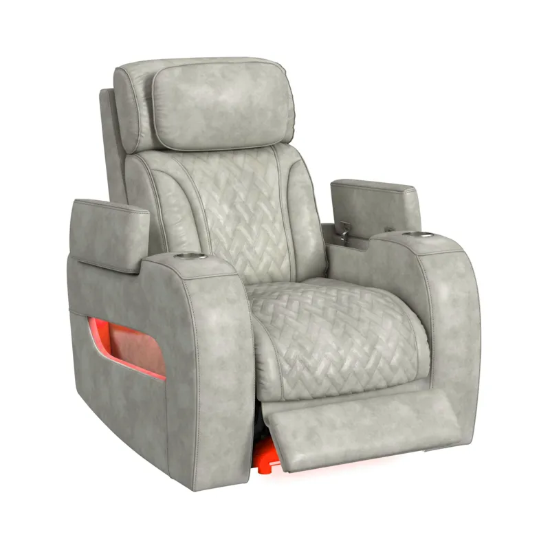 Prime Time P3 Recliner with 7 Colors LED, Cup Holders and Wireless Charger Controller in Leather Gel Light Grey