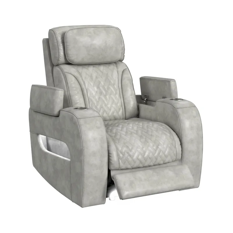 Prime Time P3 Recliner with 7 Colors LED, Cup Holders and Wireless Charger Controller in Leather Gel Light Grey