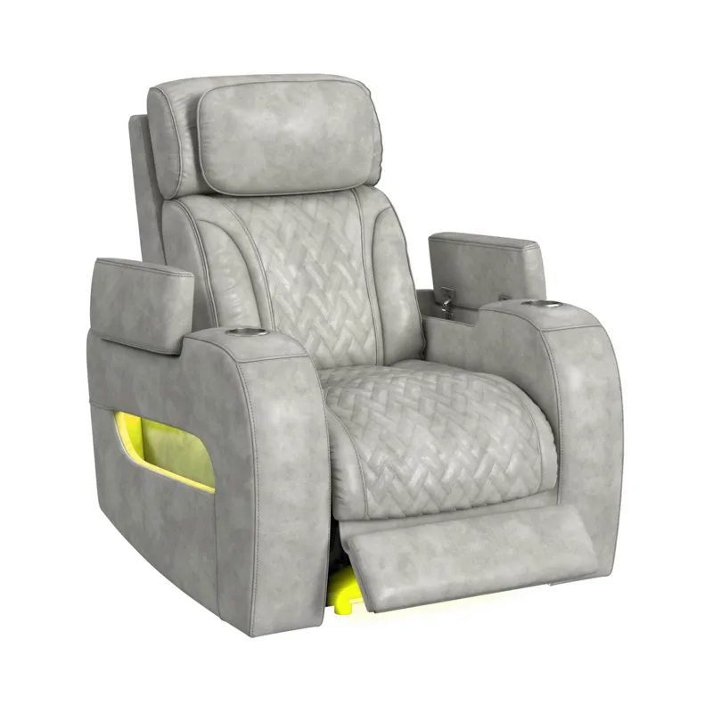 Prime Time P3 Recliner with 7 Colors LED, Cup Holders and Wireless Charger Controller in Leather Gel Light Grey