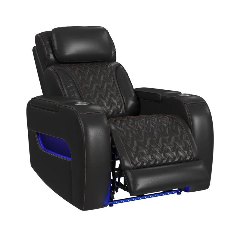Prime Time P3 Recliner with LED and wireless charger pocket in Jett Black with Red Stitching