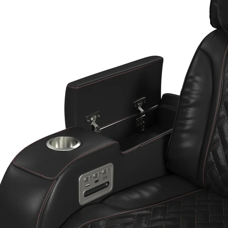 Prime Time P3 Recliner with LED and wireless charger pocket in Jett Black with Red Stitching