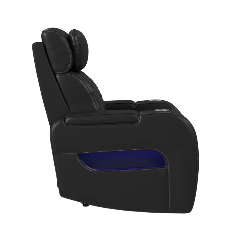 Prime Time P3 Recliner with LED and wireless charger pocket in Jett Black with Red Stitching