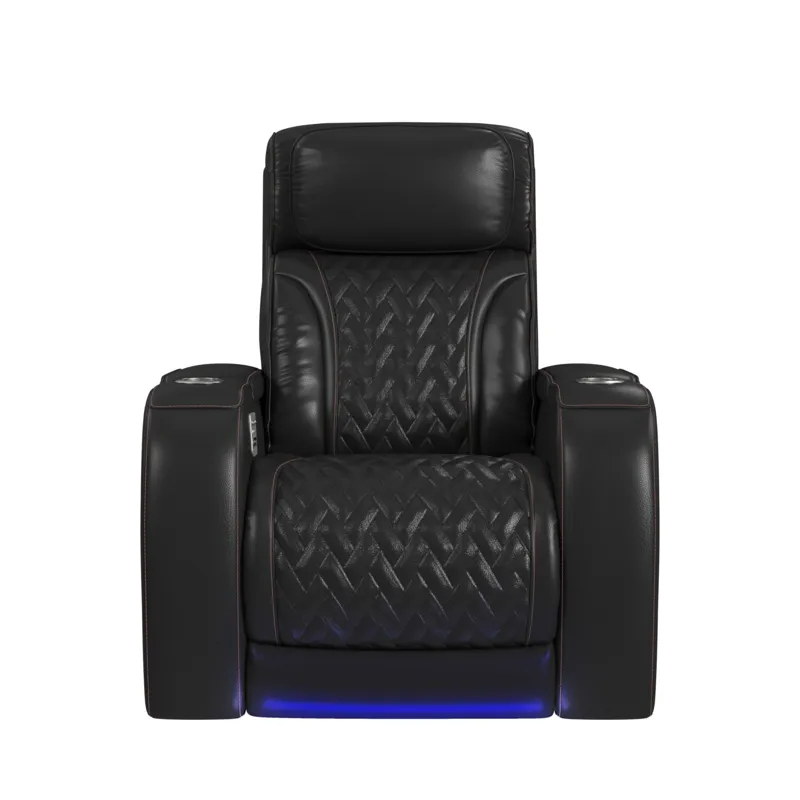 Prime Time P3 Recliner with LED and wireless charger pocket in Pebble Black with Red Stitching