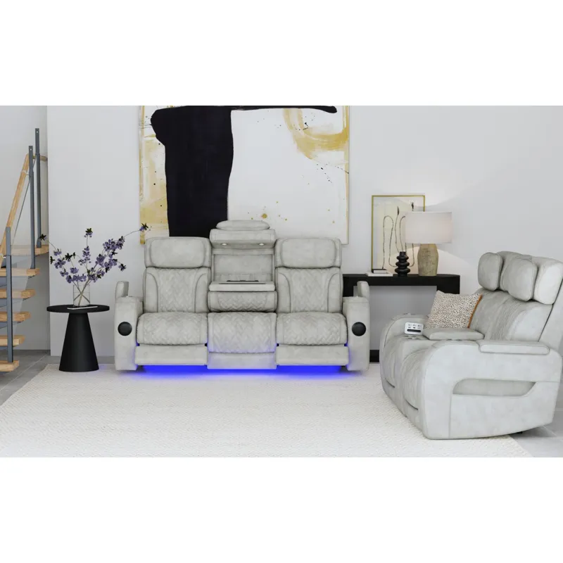 Prime Time P3 Sofa with I Table, reading light, heat, massage, LED, and speaker in Leather Gel Lite 