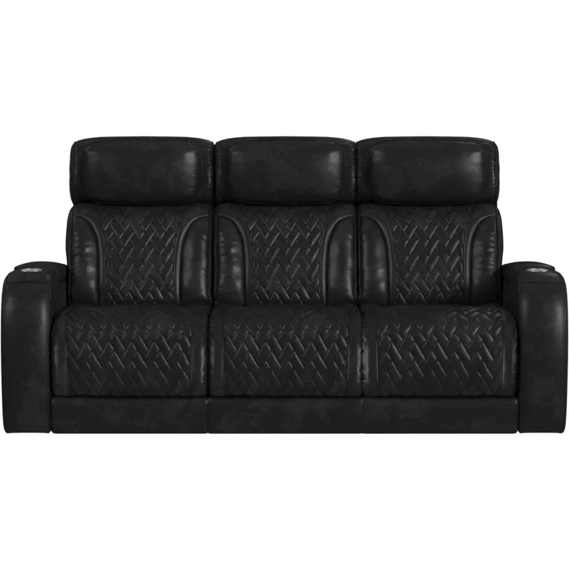Prime Time P3 Sofa with DDT, 3.0 Table, 7 Colors (LED and Cup Holders), Reading Light, Vibration, Speaker, and Heat Massage in Leather Gel Black