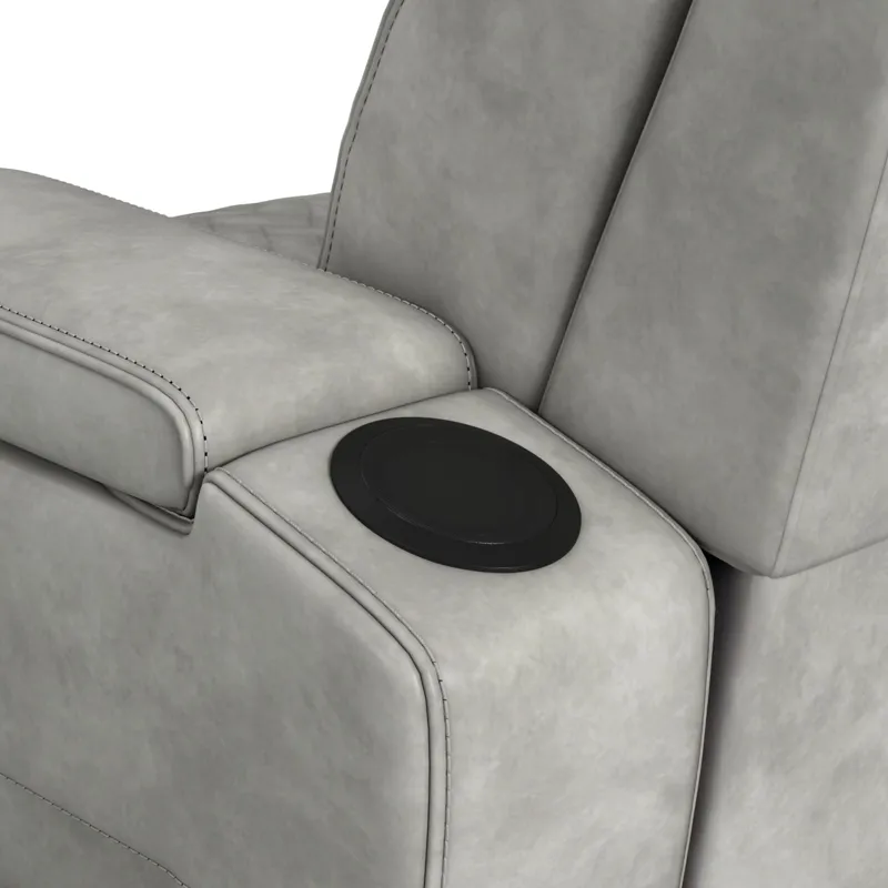Prime Time P3 Sofa with DDT, 3.0 Table, 7 Colors (LED and Cup Holders), Reading Light, Vibration, speaker, and Heat Massage in Leather Gel Light Grey