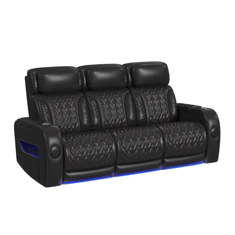 Prime Time P3 Sofa with I Table, reading light, heat, massage, LED, and speaker in Jett Black with R