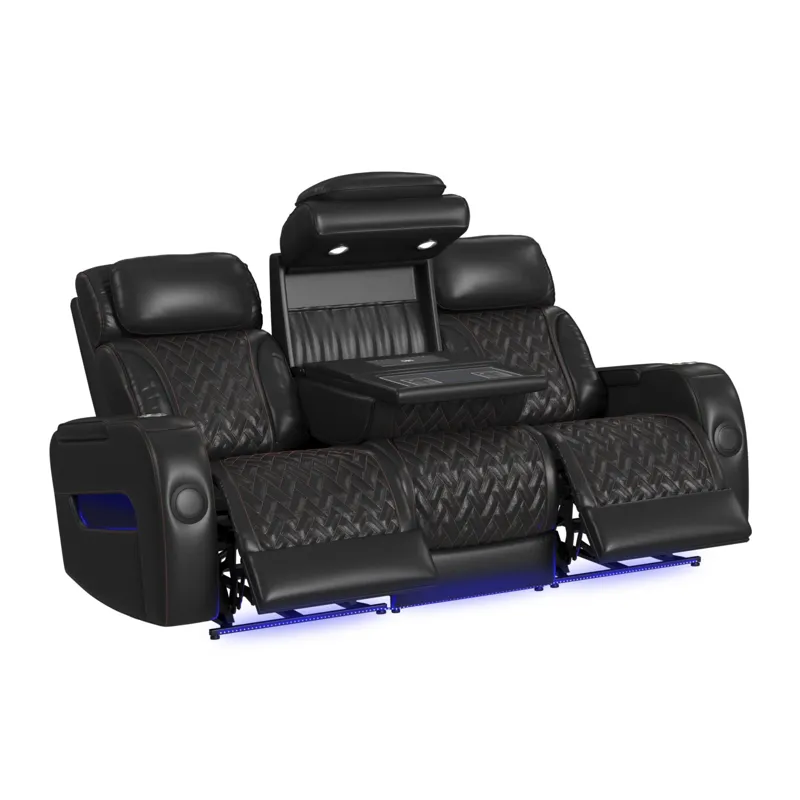 Prime Time P3 Sofa with I Table, reading light, heat, massage, LED, and speaker in Jett Black with R