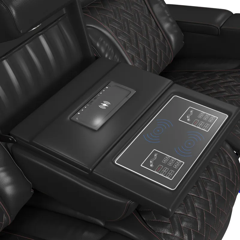 Prime Time P3 Sofa with I Table, reading light, heat, massage, LED, and speaker in Jett Black with R