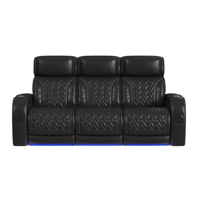 Prime Time P3 Sofa with I Table, reading light, heat, massage, LED, and speaker in Jett Black with R