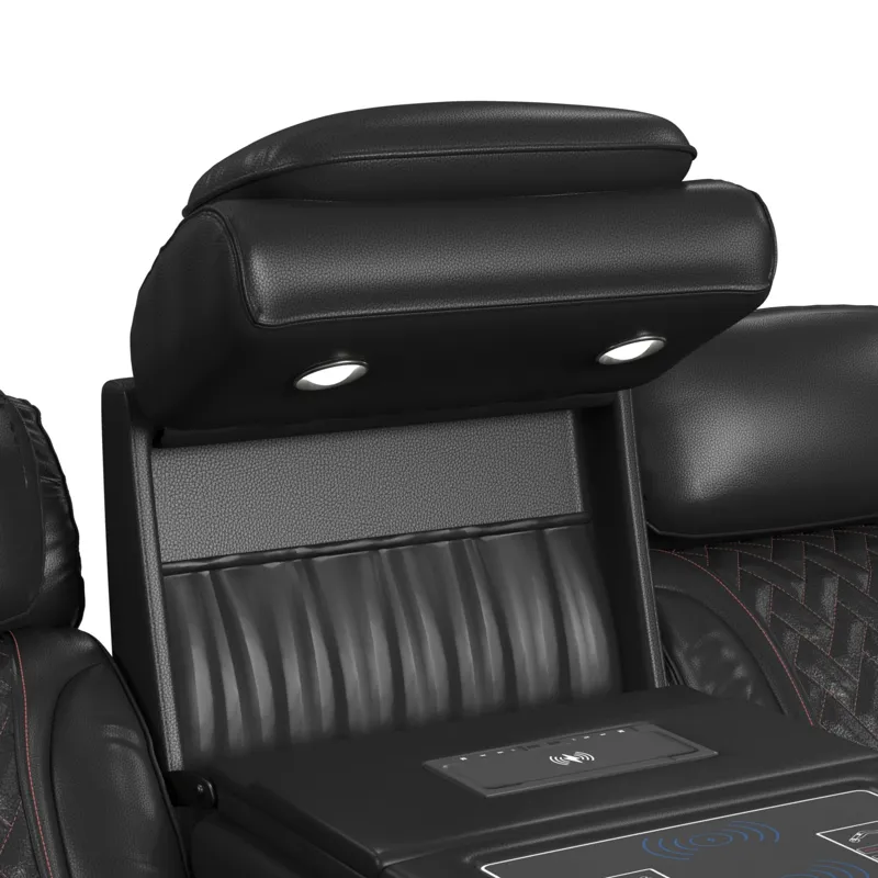 Prime Time P3 Sofa with I Table, reading light, heat, massage, LED, and speaker in Jett Black with R