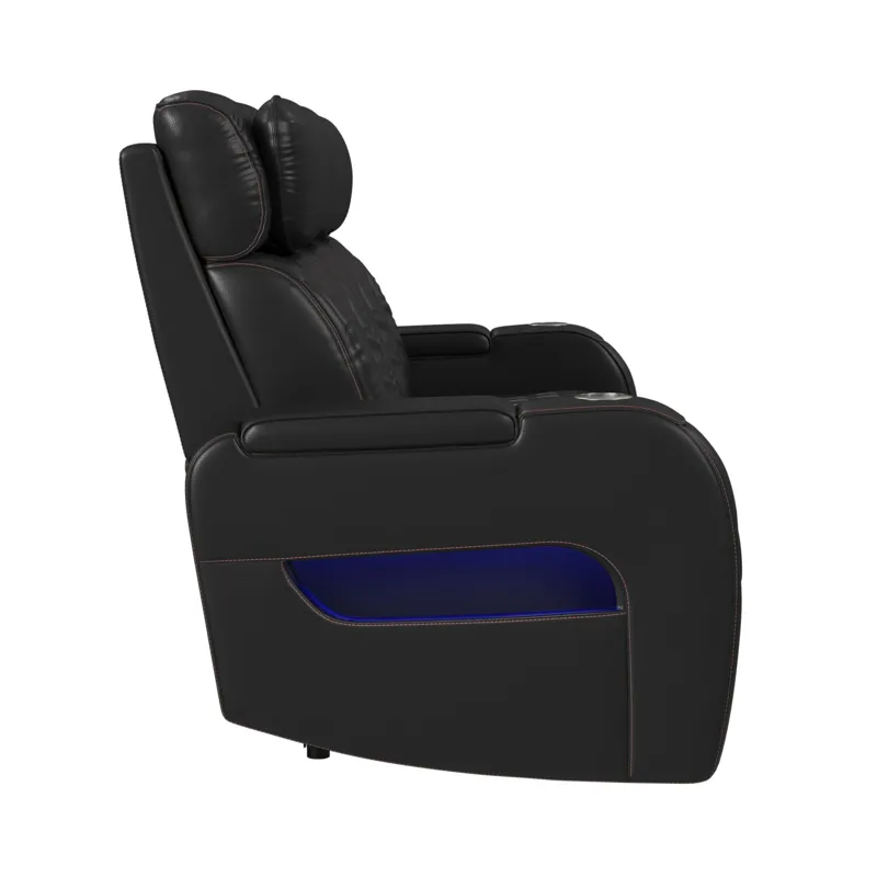 Prime Time P3 Sofa with I Table, reading light, heat, massage, LED, and speaker in Jett Black with R
