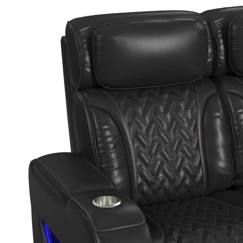 Prime Time P3 Sofa with I Table, reading light, heat, massage, LED, and speaker in Jett Black with R