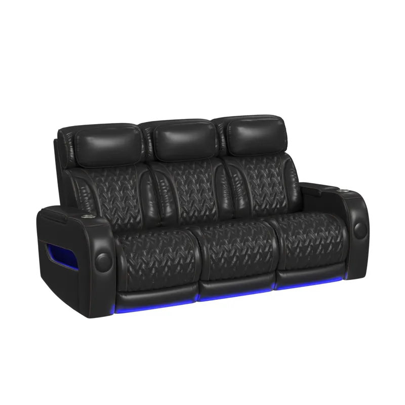 Prime Time P3 Sofa with I Table, reading light, heat, massage, LED, and speaker in Pebble Black with