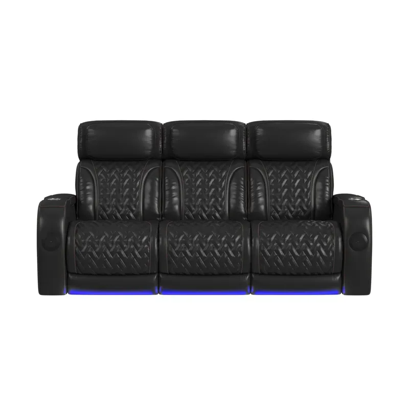 Prime Time P3 Sofa with I Table, reading light, heat, massage, LED, and speaker in Pebble Black with