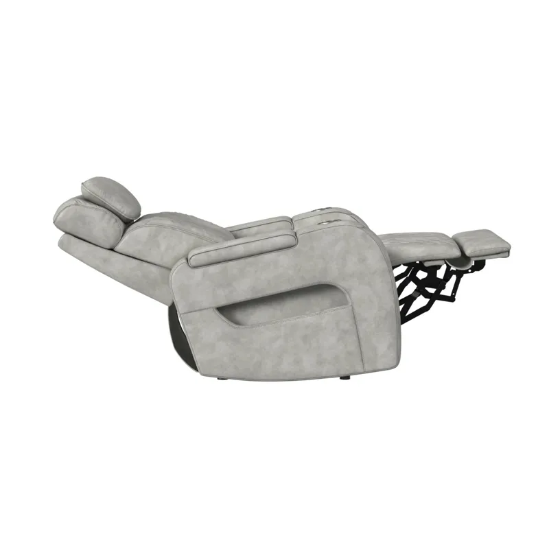 Prime Time P3 Recliner with 7 Colors LED, Cup Holders and Wireless Charger Controller in Leather Gel Light Grey