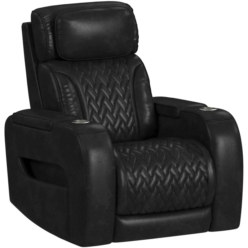 Prime Time P3 Recliner with 7 Colors LED, Cup Holders and Wireless Charger Controller in Leather Gel Black