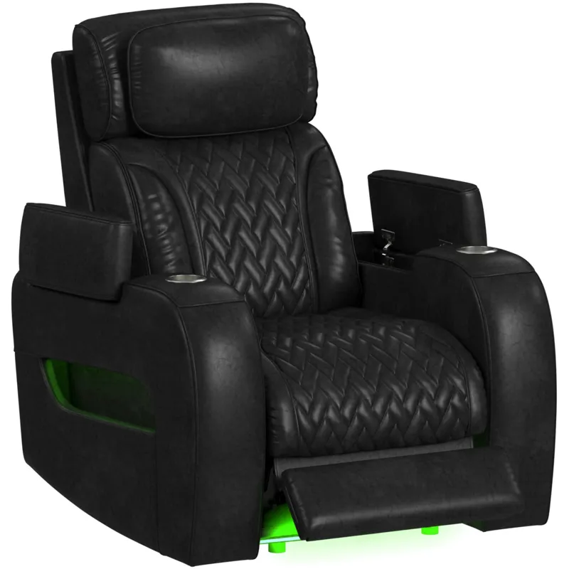 Prime Time P3 Recliner with 7 Colors LED, Cup Holders and Wireless Charger Controller in Leather Gel Black