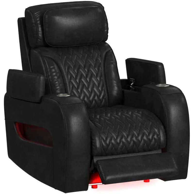 Prime Time P3 Recliner with 7 Colors LED, Cup Holders and Wireless Charger Controller in Leather Gel Black