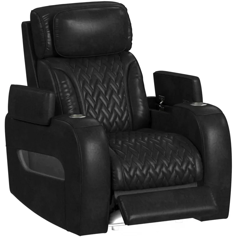 Prime Time P3 Recliner with 7 Colors LED, Cup Holders and Wireless Charger Controller in Leather Gel Black