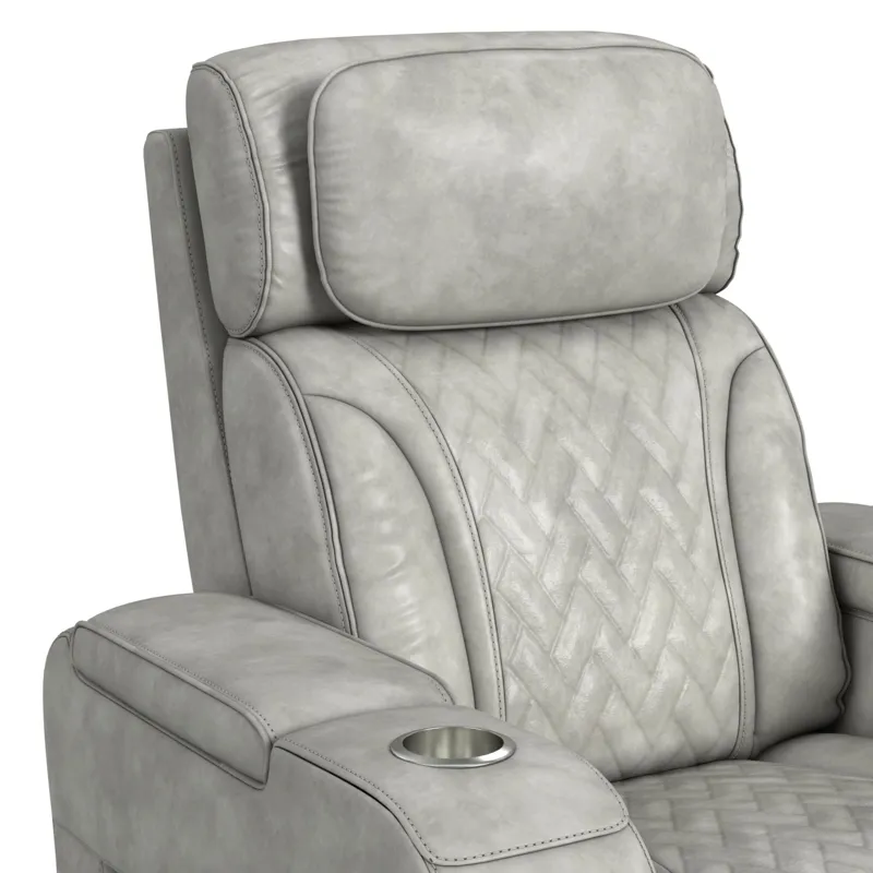 Prime Time P3 Recliner with 7 Colors LED, Cup Holders and Wireless Charger Controller in Leather Gel Light Grey