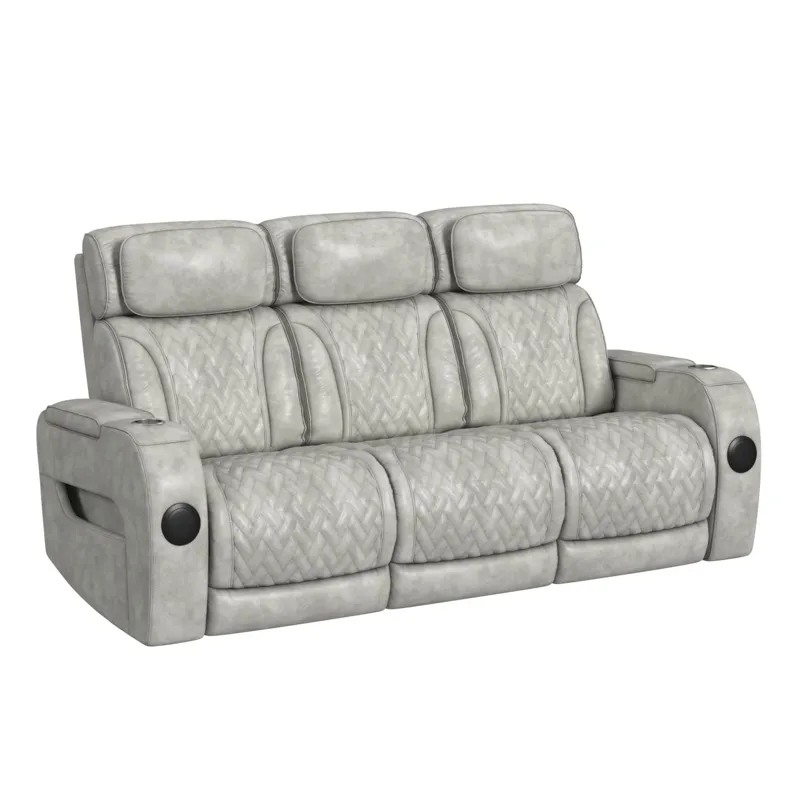 Prime Time P3 Sofa with I Table, reading light, heat, massage, LED, and speaker in Leather Gel Lite 