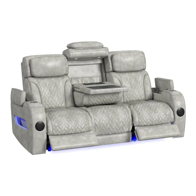 Prime Time P3 Sofa with I Table, reading light, heat, massage, LED, and speaker in Leather Gel Lite 