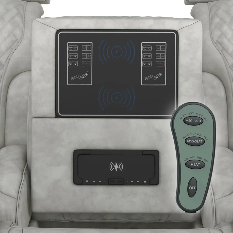 Prime Time P3 Sofa with I Table, reading light, heat, massage, LED, and speaker in Leather Gel Lite 