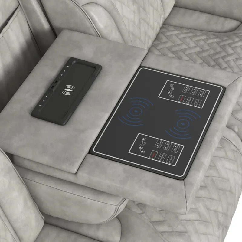 Prime Time P3 Sofa with I Table, reading light, heat, massage, LED, and speaker in Leather Gel Lite 