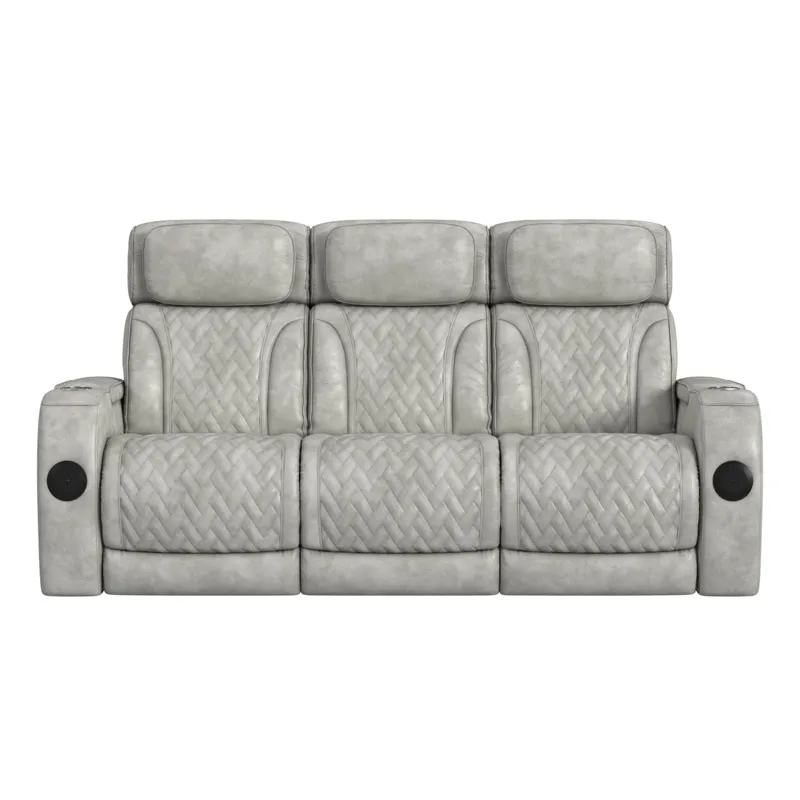Prime Time P3 Sofa with I Table, reading light, heat, massage, LED, and speaker in Leather Gel Lite 
