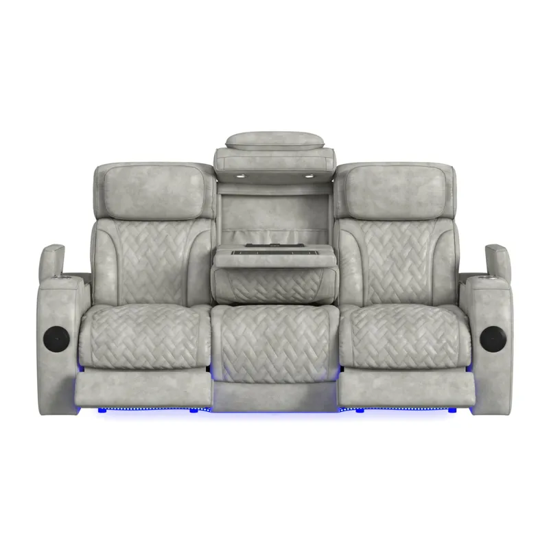 Prime Time P3 Sofa with I Table, reading light, heat, massage, LED, and speaker in Leather Gel Lite 