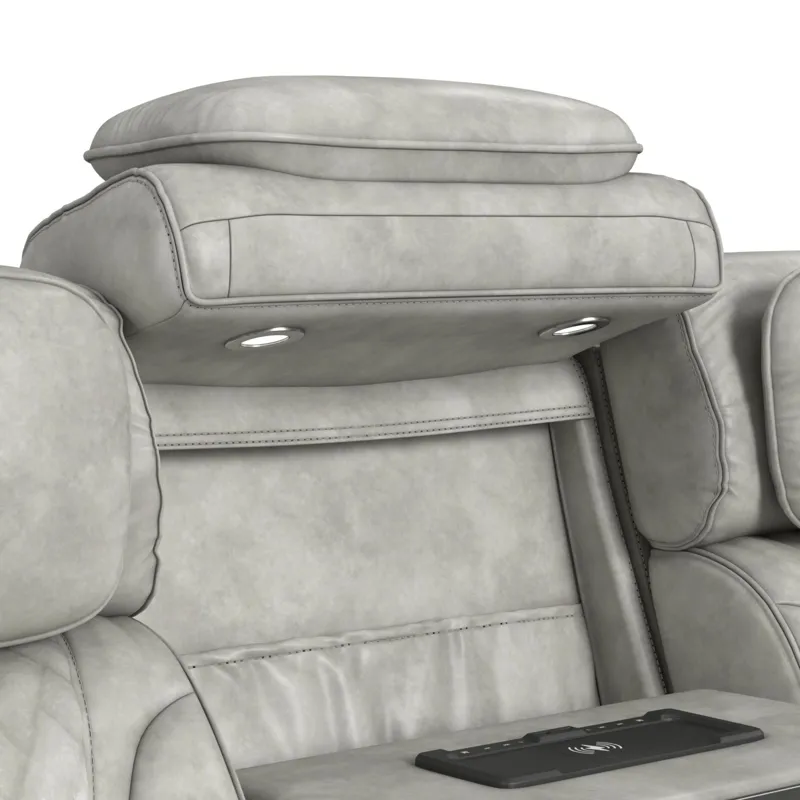 Prime Time P3 Sofa with I Table, reading light, heat, massage, LED, and speaker in Leather Gel Lite 
