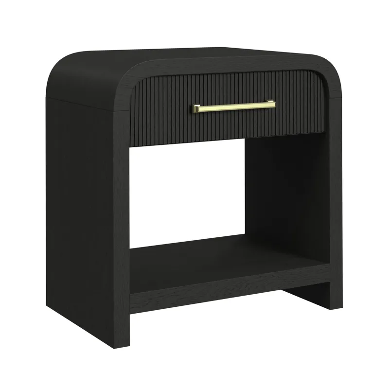 Ridgemont 1-Drawer Nightstand with USB in Black with Grain