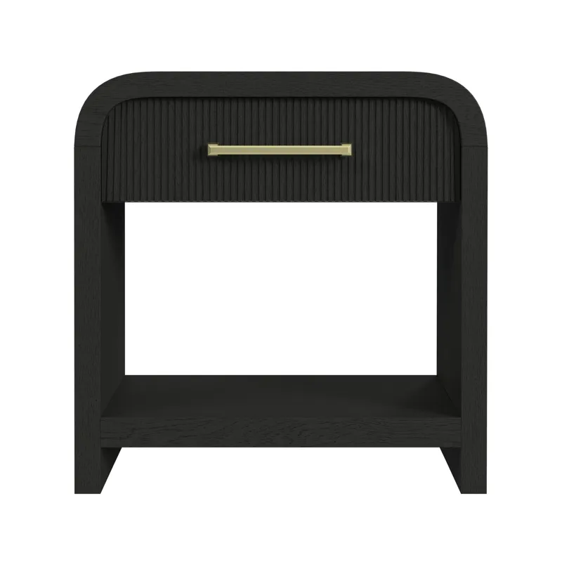 Ridgemont 1-Drawer Nightstand with USB in Black with Grain