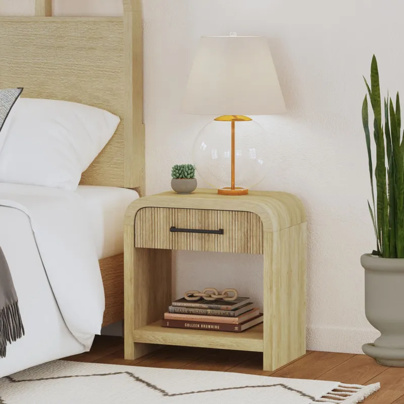 Ridgemont 1-Drawer Nightstand with USB in Natural