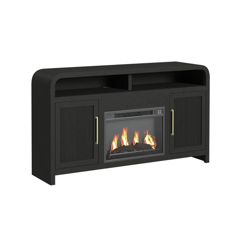 Ridgemont Complete Fireplace Cabinet in Black with Grain - Single Pack