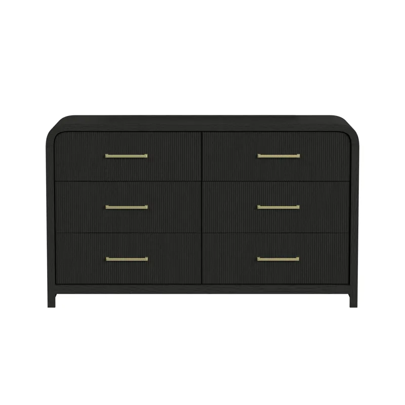 Ridgemont 6-Drawer Dresser in Black with Grain