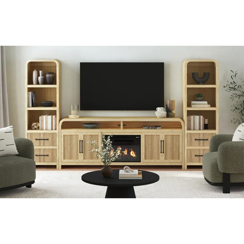Ridgemont KIT - 82\" TV Console in Natural w/23\" Fireplace Insert (Ships in 2 Boxes)