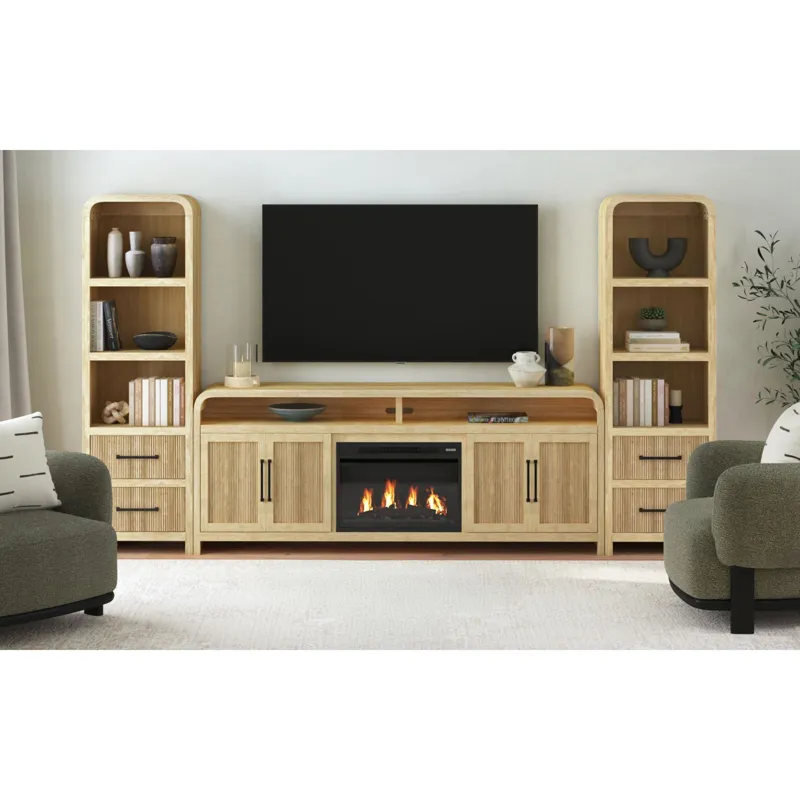 Ridgemont 82\" TV Console in Natural w/23\" Fireplace Insert (All in One Box)