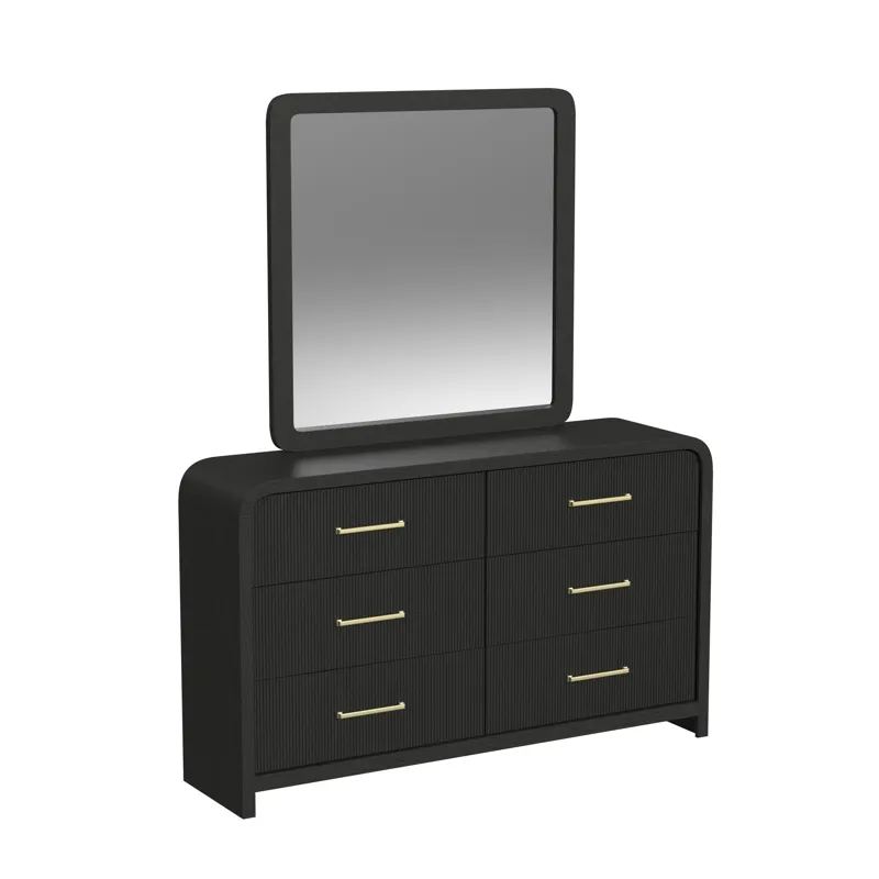 Ridgemont Dresser and Mirror Set in Black with Grain