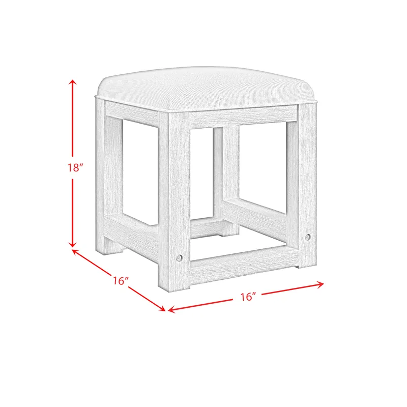 Ridgemont Dressing Stool with White Fabric in Natural