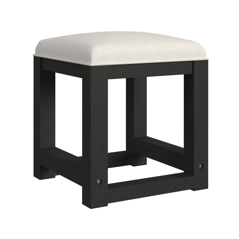 Ridgemont Dressing Stool with White Fabric in Black with Grain