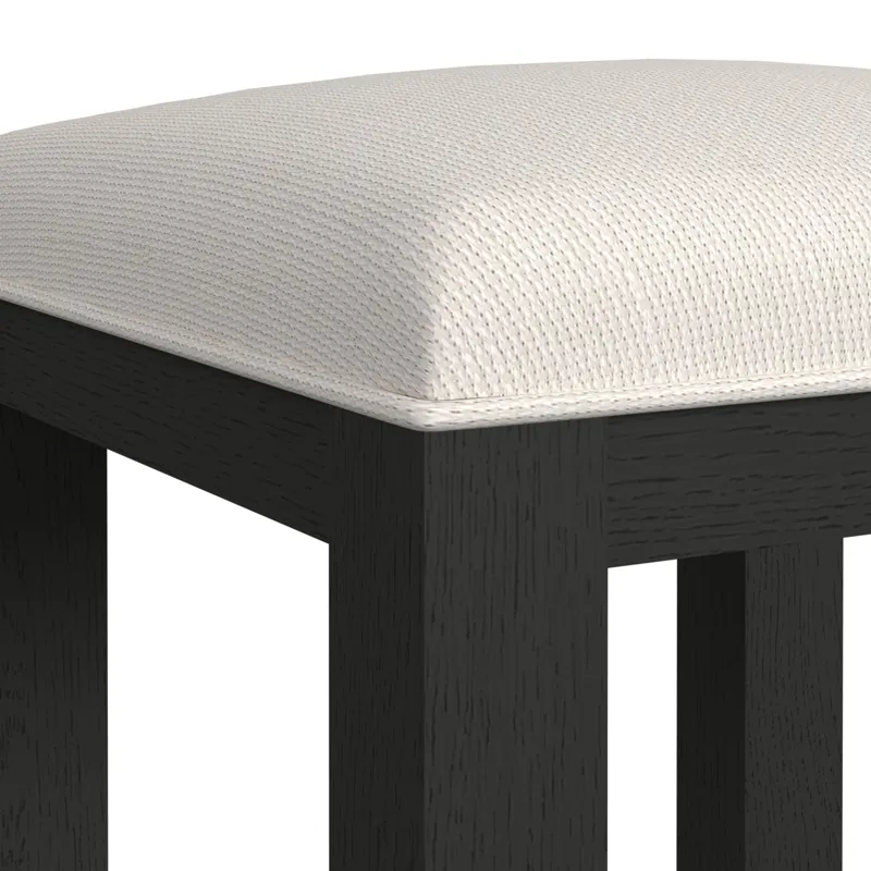 Ridgemont Dressing Stool with White Fabric in Black with Grain