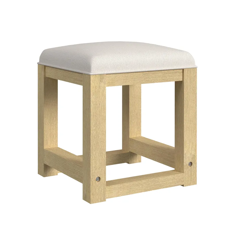 Ridgemont Dressing Stool with White Fabric in Natural