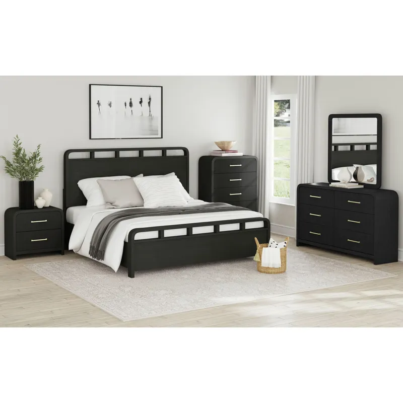 Ridgemont Full Panel Bed in Black with Grain