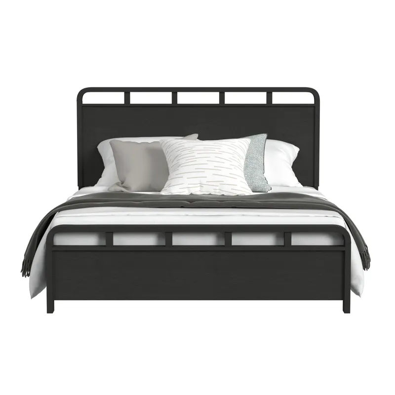 Ridgemont King Panel Bed in Black with Grain