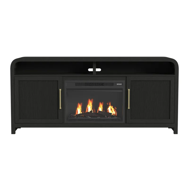 Ridgemont 70\" TV Console in Black with Grain w/23\" Fireplace Insert (All in One Box)
