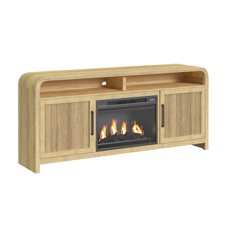 Ridgemont 70\" TV Console in Natural w/23\" Fireplace Insert (All in One Box)