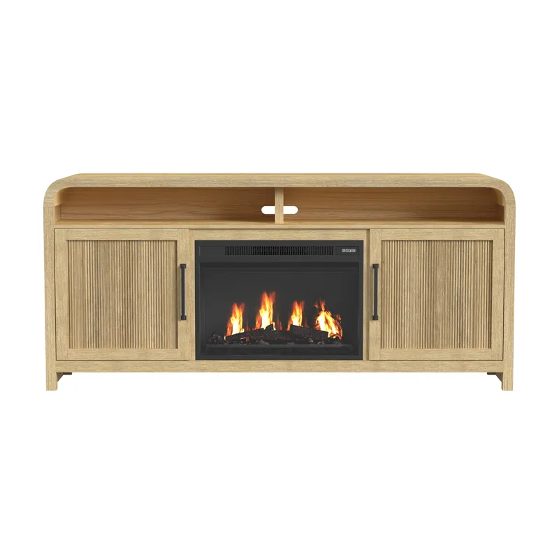 Ridgemont 70\" TV Console in Natural w/23\" Fireplace Insert (All in One Box)